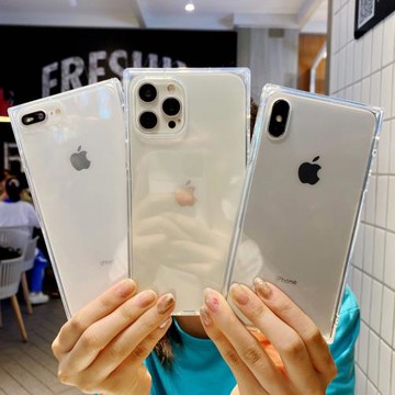 簡約純色13創意長方形直邊14個性男女蘋果15手機殼適用iPhone16promax大孔鏡頭防摔11保護套12加厚透明軟殼XS