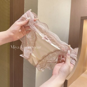 純慾蕾絲內褲女夏季薄款性感蝴蝶結緞麵透氣少女高開叉低腰三角褲