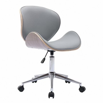 E-home 沃倫PU淺曲木可調式電腦椅 灰色 電鍍五爪腳  51.5 x 51.5 x 79~91cm