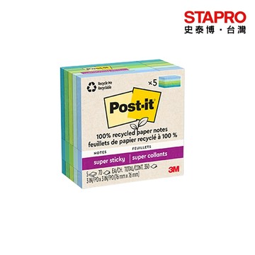 3M Post-it利貼狠黏環保便條紙/76x76mm/混色654R-5SST｜史泰博
