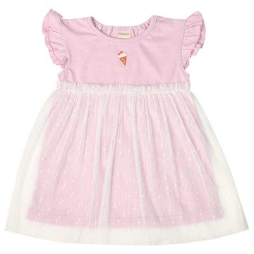 akachan honpo - 洋裝-薄紗拼接-粉紅色