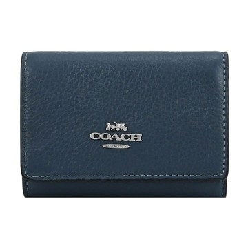 【原廠NG 福利品】COACH CM238 浮雕LOGO三折零錢短夾.丹寧藍