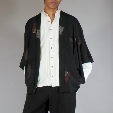 【日本製造】1980年代復古日式羽織、黑色羽織外套、吉祥圖案