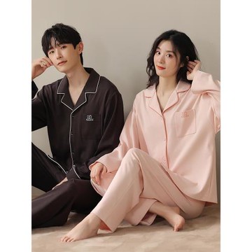 春秋款情侶睡衣長袖純棉秋冬季男女大碼2025新款高級感套裝