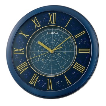 SEIKO 日本精工 夜間自動亮燈 十二星座圖 夜光掛鐘(QHA013L)藍/33cm