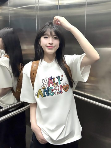 純棉美式潮牌字母正肩短袖T恤新款設計感小眾高街半袖女生上衣 印花寬鬆情侶短袖T 上衣女 美式t  韓版T 大學T
