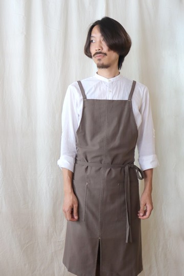 步野  小開衩棉麻圍裙 灰.黑