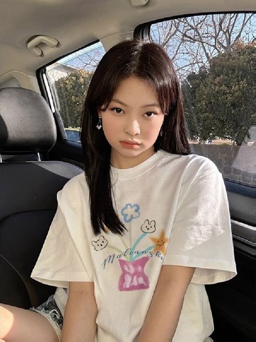 純棉美式七彩花朵正肩短袖T恤新款夏季設計感慵懶體恤 女生上衣 慵懶風 男生短袖 oversize寬鬆