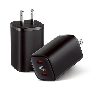 隔日到貨⚡40W雙孔PD快充頭⚡GaN氮化鎵豆腐頭 雙Type C充電頭 數位顯示充電器 適用筆電 蘋果安卓手機 平板