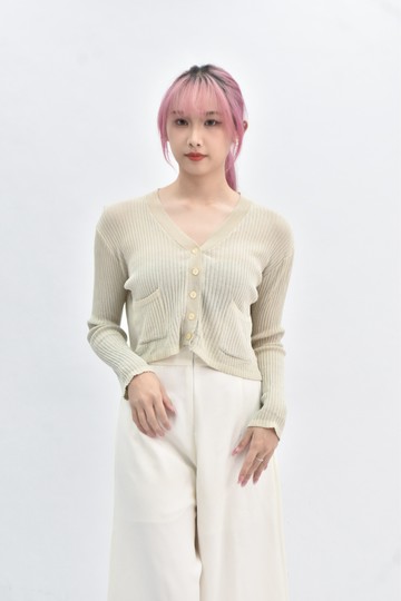 (M) 【簡立喆私服】air space lady修身短版質感針織長袖杏色外套