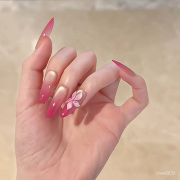 ✨Hannah✨辣妹芭比粉貓眼手工穿戴甲純手作中長款美甲貼片假指甲片精緻穿戴甲 ZT2M