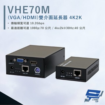 昌運監視器 HANWELL VHE70M VGA/HDMI 雙介面延長器 解析度4K2K@30Hz 最遠可達70公尺