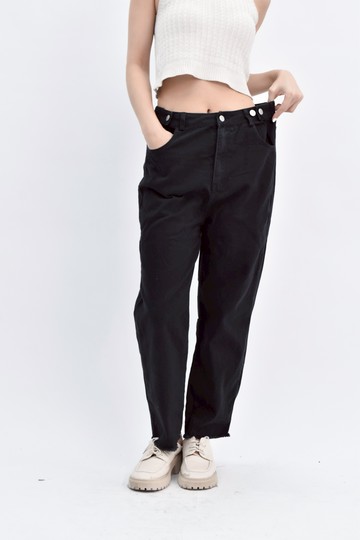 (XL) reveries高腰丹寧牛仔棉質純棉可調節腰扣黑色長褲