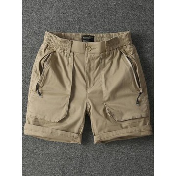 日系復古工裝五分褲男士寬松直筒休閑運動短褲潮流百搭純色中褲子