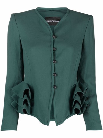Emporio Armani - ruffle trim jacket - women - Polyester/Acetate/Viscose/Polyester - 44 - Green