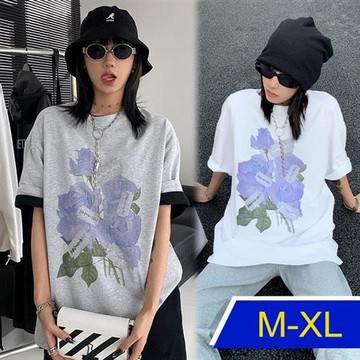 【韓國K.W.】千嬌百媚天絲棉花版好氣色上衣(休閒/T恤/印花/小香風/中大尺碼)