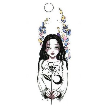 台灣現貨 貓熊繽雰 芙蘿拉春女神百合復古禁慾紋身貼暗黑系防水女持久美少女刺青紙ins風粉藍