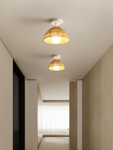 日式藤藝走廊過道燈手工編織玄關吸頂燈臥室燈田園民宿原木風燈具
