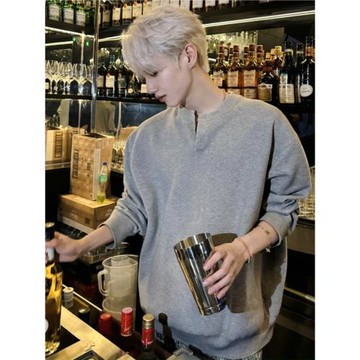 男生痞帥v領毛衣慵懶高級感冬季穿搭灰色針織衫長袖內搭衛衣外套