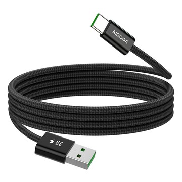 AIDOGA 艾迪伽 USB-A TO Type-C充電線/傳輸線/編織線/快充線 QC4.0 FastGo系列  200cm  黑色  1條