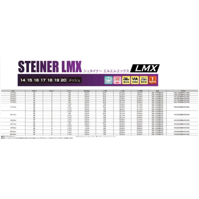 STEINER シュタイナー LMX 18インチ 7.5J 48 5-100 ホイール1本 AME 共豊 カローラ プリウス 86 インプレッサ  ブラック ポリッシュ | LINEショッピング