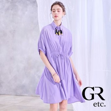 【GLORY21】網路獨賣款-etc.俏麗水鑽寬版造型襯衫領洋裝-紫色
