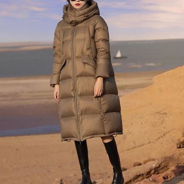 2025年冬季新品零壓感長款過膝美拉德A字版寬松加厚泡芙羽絨服女