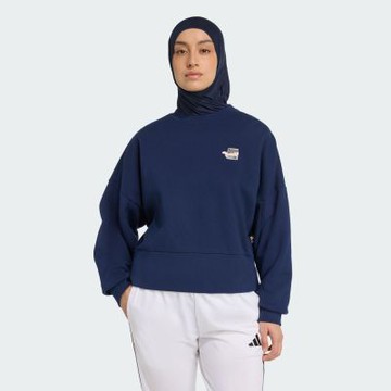 adidas 愛迪達 長袖上衣 女 大學T 亞規 W CAT SWT 藍 JV8406