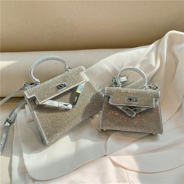 小眾水鉆二代凱莉女包手提包包2026秋冬新款網紅百搭手提斜挎包女