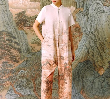 【絕壁】新中式復古 立領酷颯連體褲