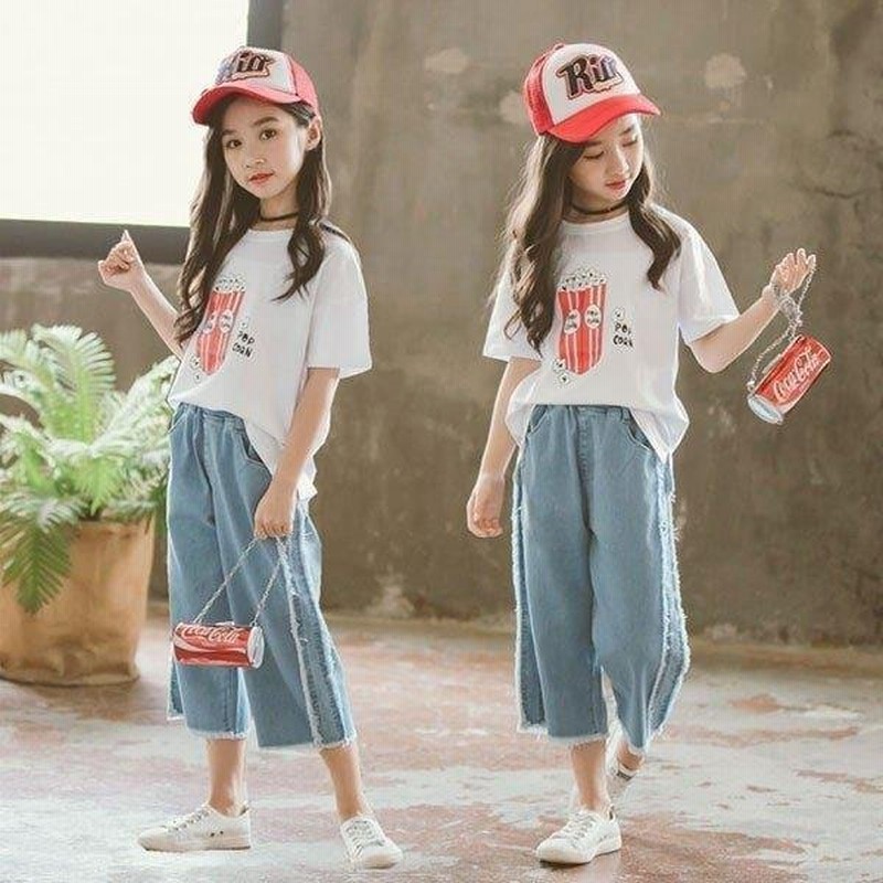 韓国子供服 女の子 Tシャツ ジーンズ 上下セット カジュアル キッズ 夏服 子供服 お出かけ 海外旅行 160cm 通販 Lineポイント最大get Lineショッピング