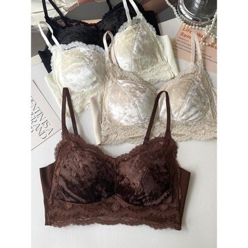 金絲絨美背抹胸女秋冬咖啡色內衣聚攏防下垂上托固定杯文胸一體