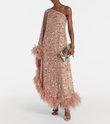Taller Marmo Ubud feather-trimmed sequined gown