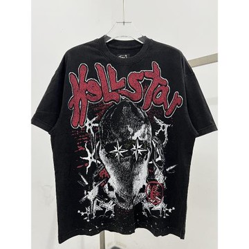 美式超火小眾潮牌夏季地獄之星滿印涂鴉印花短袖男女寬松半袖T恤