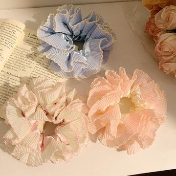 🔥2件9折🍊臺北出貨🍊可開發票韓系蕾絲花邊雙層大腸髮圈女高級感丸子頭超大發繩頭繩頭飾髮飾