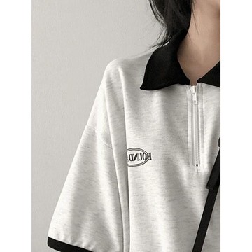 Codibook｜韓國 HIJJOO 淺色拼接領口半拉鍊短袖T恤［預購］短袖上衣 女裝