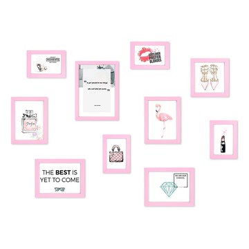 簡約相框 粉紅色10入組合 馬卡龍色系 少女風格 室內設計 照片牆
