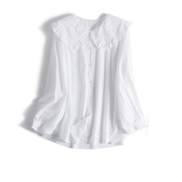 [A708079] 積里米 篙級通勤女士白領純棉白襯衫寬松舒適長袖圓領