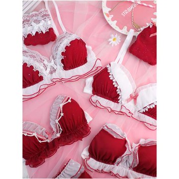 日系甜美少女本命年性感紅色無鋼圈文胸套裝女生舒適三角杯內衣