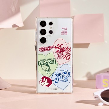 飛天小女警復古愛心貼紙防摔透明SAMSUNG手機殼