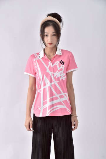 (M) king golf字母翻領粉色短袖上衣