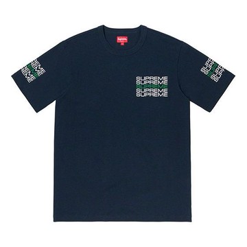Supreme SS19 Stack Logo Tee Navy logo Round Neck Short Sleeve Unisex Navy Blue