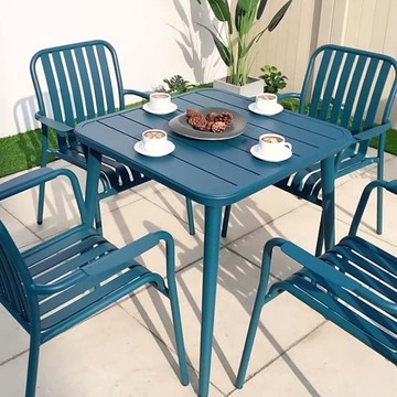 戶外全鋁桌椅組合庭院陽臺花園別墅露臺外擺奶茶店桌椅鋁桌鋁板椅[DD050209]