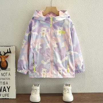 女童外套春秋新款中大童兒童連帽沖鋒衣洋氣女孩上衣拉鏈衫褂子潮