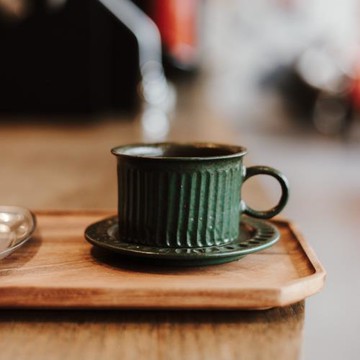 批發新款歐式原創粗陶瓷杯帶碟景德鎮日式復古綠咖啡店手沖拿鐵