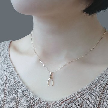 手工繞線鍛敲 14Kgf 包金許願骨 Wishbone 裸感項鍊 鎖骨鍊