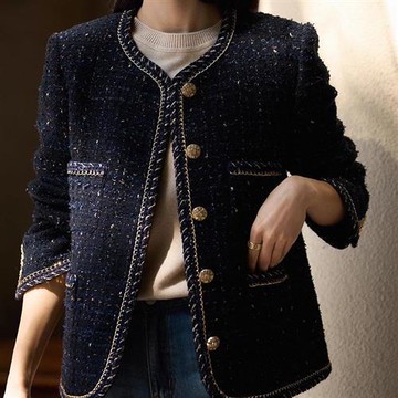 【巴黎精品】現貨+預購頂級法式毛呢外套大衣OL西裝小香風外套寬鬆秋冬大碼休閒女裝-鑲邊羊毛粗花呢a1lk37