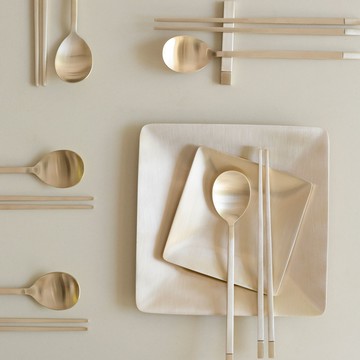 諾丹 方字銅器雙色湯匙筷子組 (5人份)  1組  白色  湯匙*5入+筷子*5入