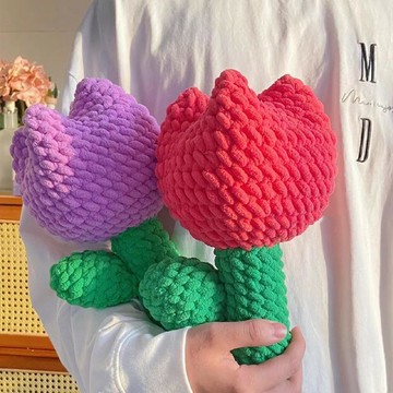 🔥熱銷🔥手工編織diy材料包毛線鉤針大鬱金香花朵抱枕送女友禮物居家擺件diy抱枕 手作靠枕 可愛抱枕娃娃 靠墊