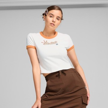 PUMA 短T 流行系列 DOWNTOWN 白橘 寶貝 短版 上衣 女 62665452